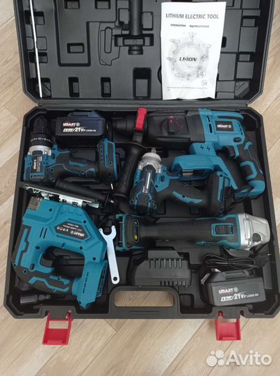 Набор makita 4в1 с четырьмя аккумуляторами