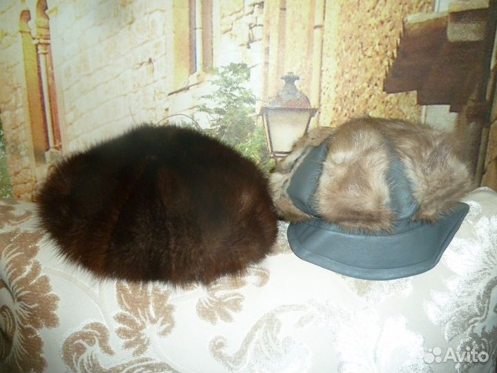 Шапка норковая цвет ореховый, берет кожа/норка