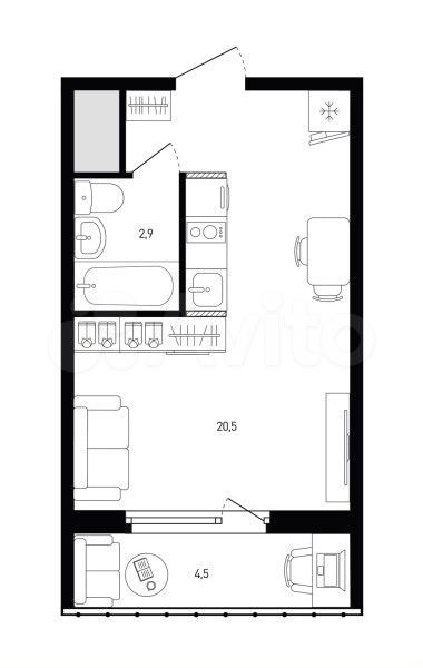 Квартира-студия, 24,8 м², 9/12 эт.