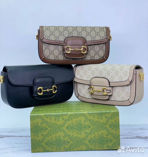 Сумка женская Gucci Horsebit на плечо кожа текстил