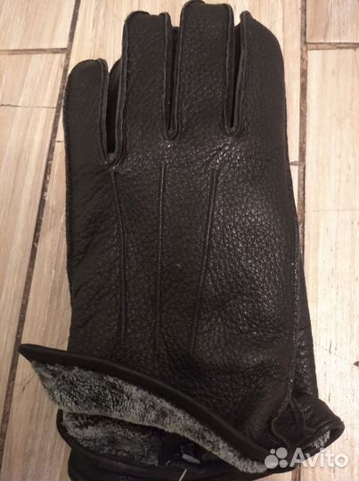 Перчатки мужские черные, кожа олень,на меху