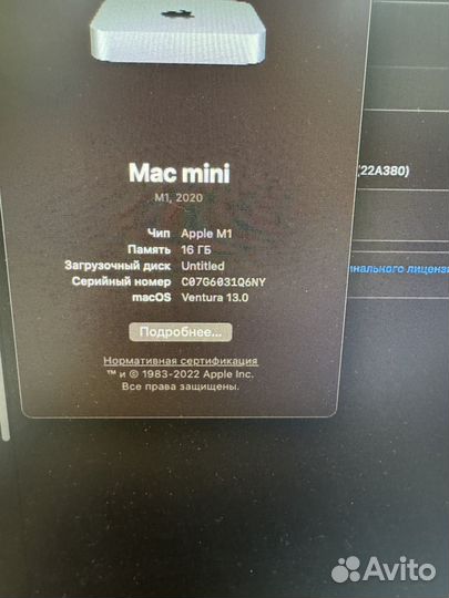 Apple Mac mini m1 16 gb 256 gb