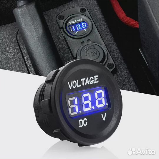 Вольтметр врезной встраиваемый 6-30V синий