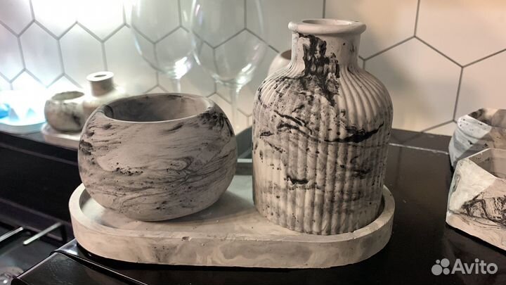 Подарочный набор, свечи ручной работы в гипсе