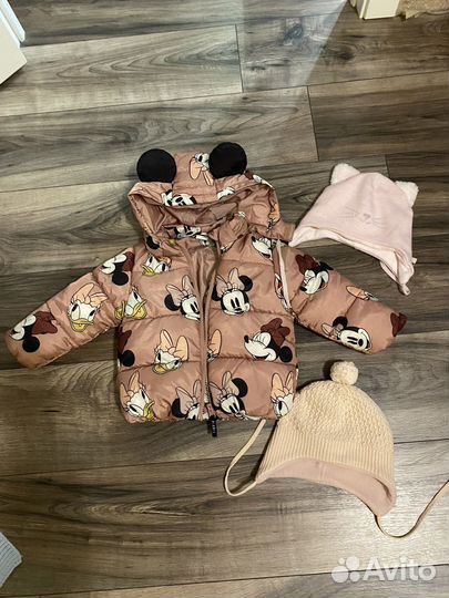 Пуховик h&m 86 размера + 2 шапки