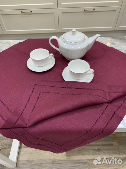 Скатерть салфетки льняные бордовые комплект