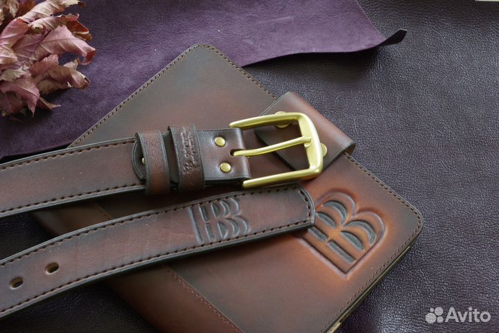 Ремень + блокнот. Кожа буйвола. Ручная работа