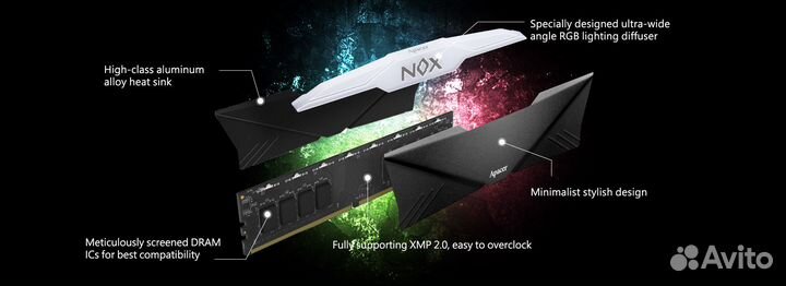 Красивая DDR4 Apacer NOX 3600mgz 18cl 2x8Gb