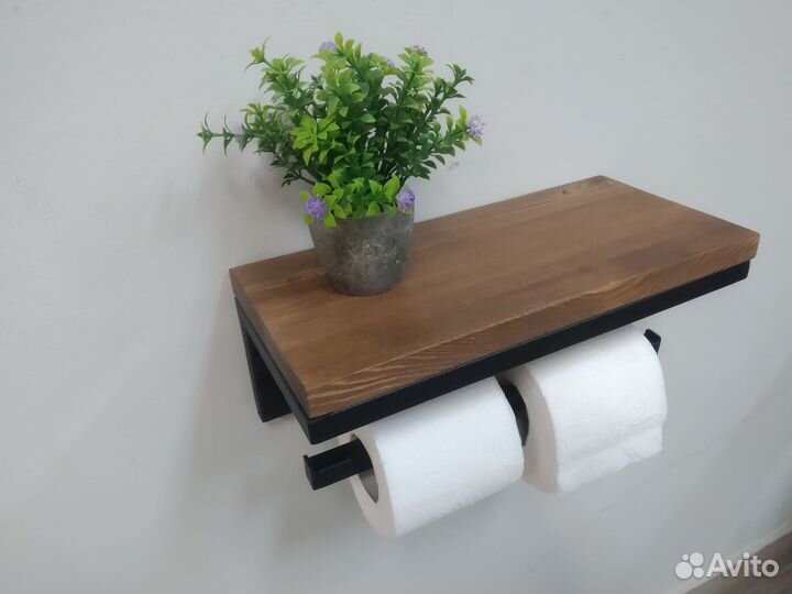 Держатель для туалетной бумаги с полочкой,лофт
