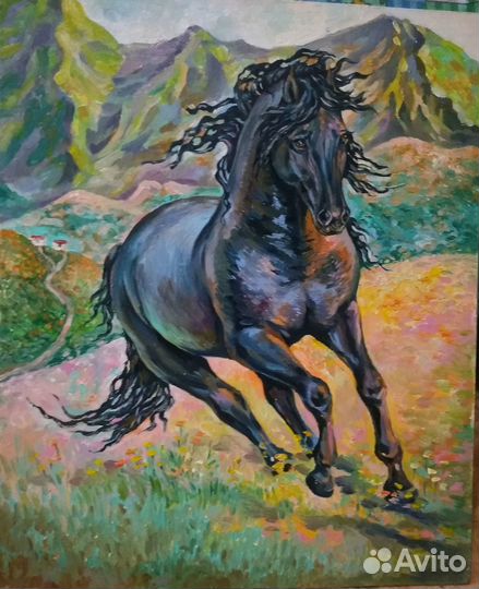 Картина маслом, Чёрный конь в горах