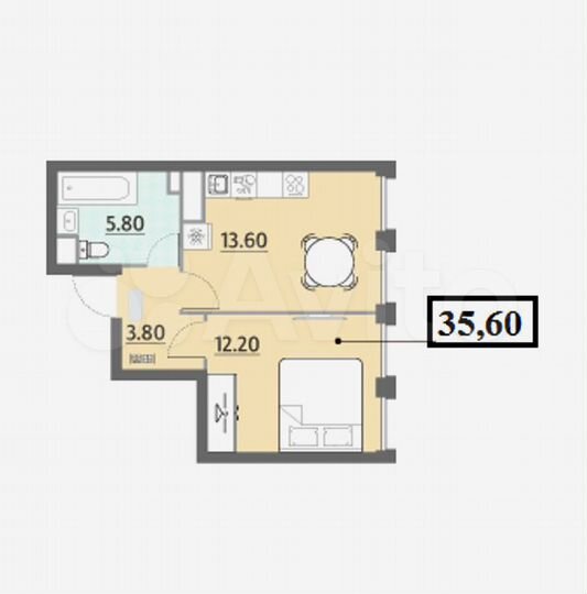 1-к. квартира, 35 м², 7/15 эт.