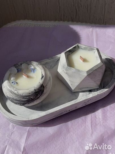 Соевая свеча в гипсе ручной работы