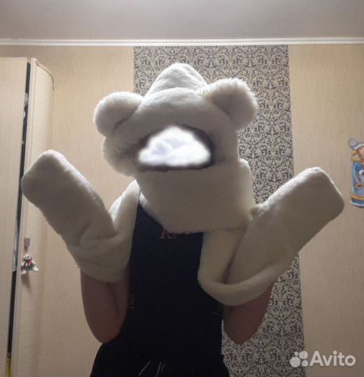 Шапка шарф варежки 3 в 1