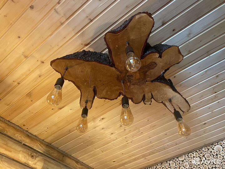Люстра из дерева ручной работы. Слэба лофт