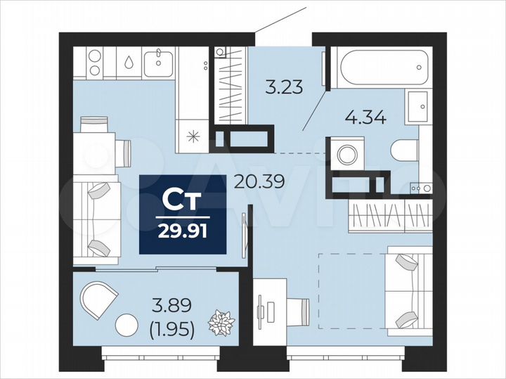 Квартира-студия, 29,9 м², 4/22 эт.