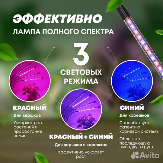 Фитолампа для растений 4 светильника