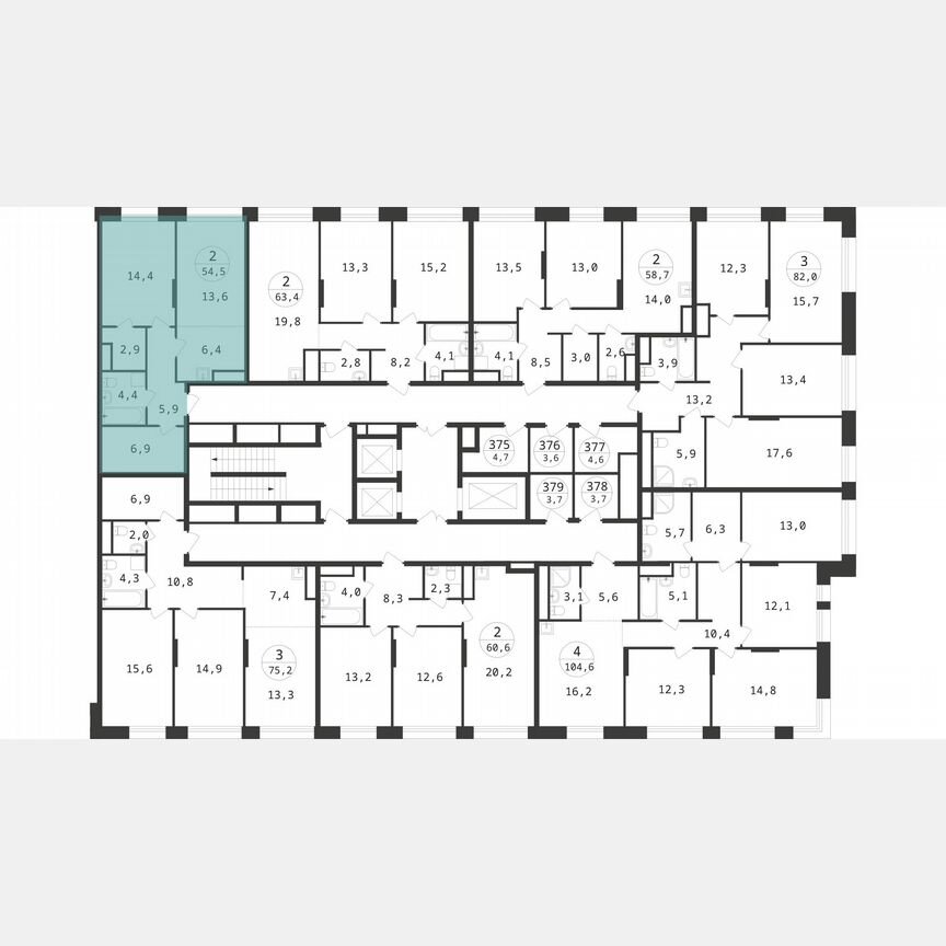 2-к. квартира, 54,5 м², 20/22 эт.