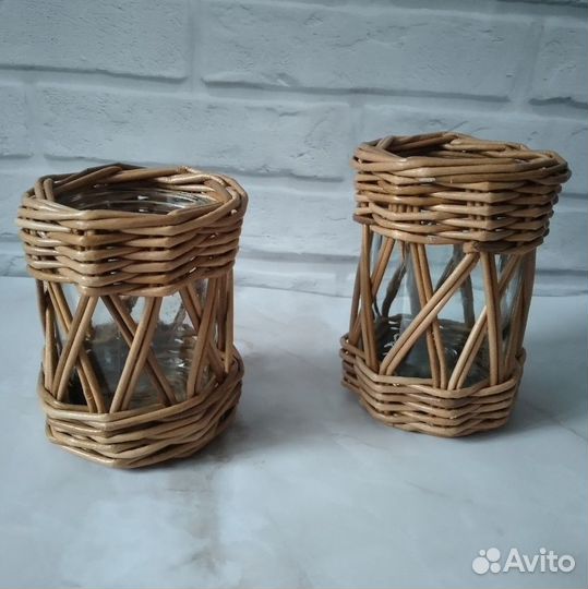 Плетеный подсвечник из бумажной лозы. Набор 4 штук