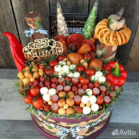 Вкусный мужской букет в коробке