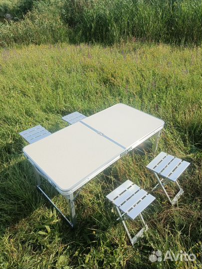 Складной туристический стол + 4 алюминиевых стула