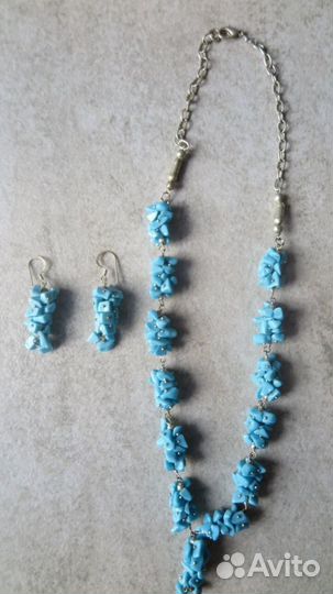 Комплект бирюзовый серьги-серебро