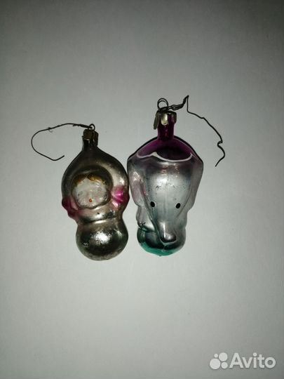 Елочные игрушки СССР слон на шаре, сосульки, шишки