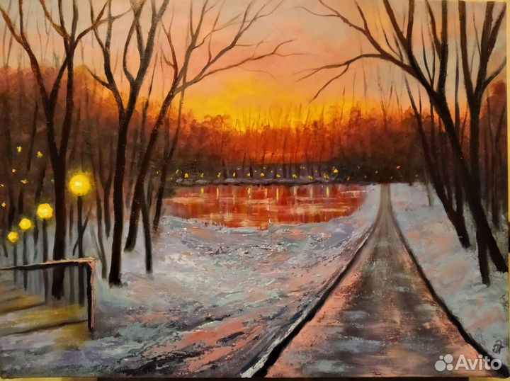 Картина маслом на холсте Зимний пейзаж