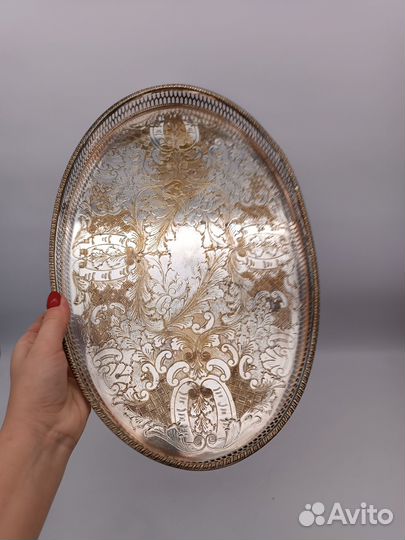 Поднос серебрение, Англия, с бортиком, высота 3