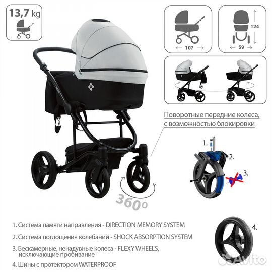 Детская коляска 2 в 1 Bebetto Torino TEX 02 CZM