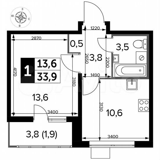 1-к. квартира, 33,9 м², 3/25 эт.