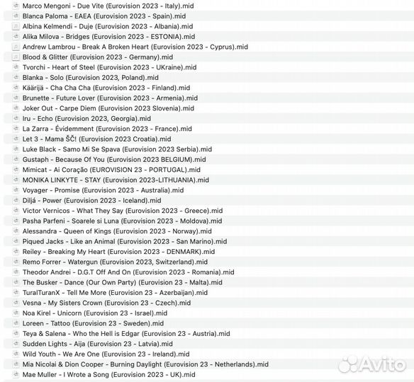 Евровидение 2024 - 2019 (midi файлы)