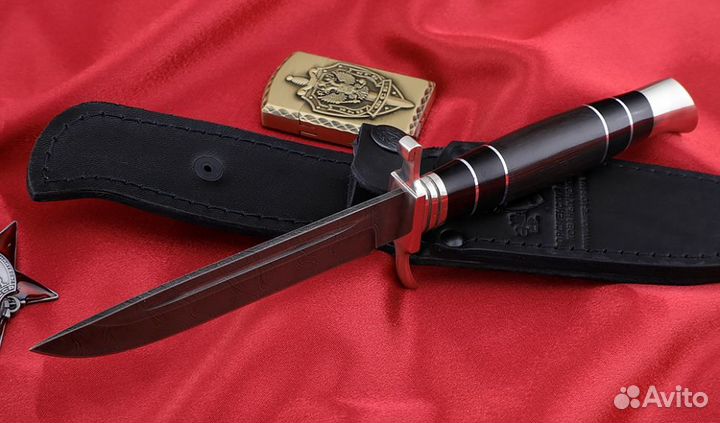 Нож финка нквд, сталь дамаск, рукоять черный граб