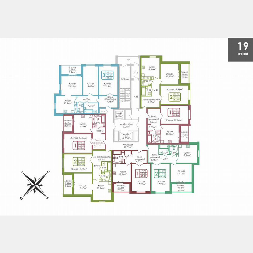2-к. квартира, 64 м², 19/19 эт.
