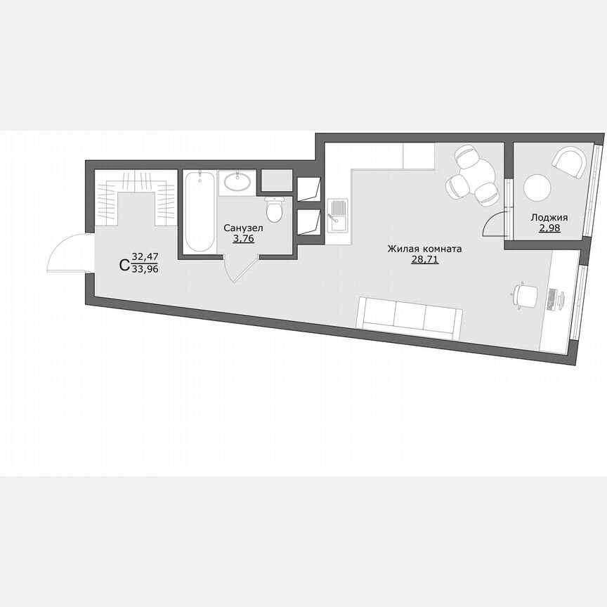 Квартира-студия, 34 м², 5/9 эт.