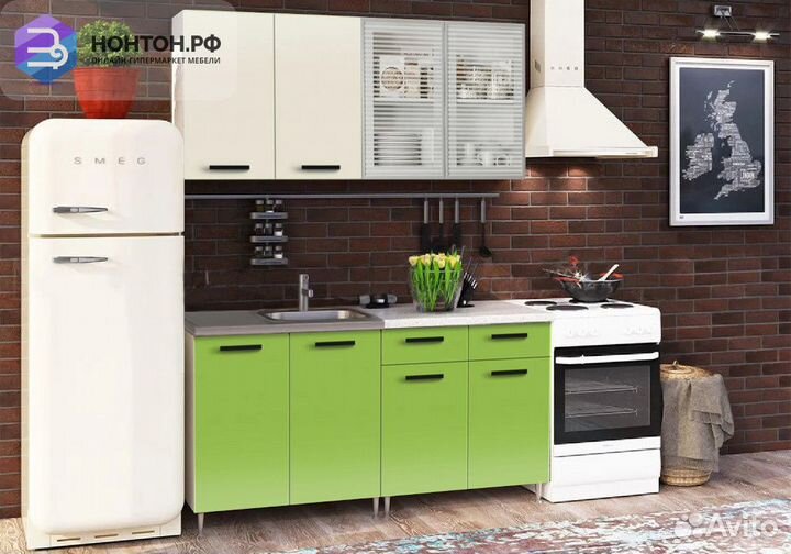 Кухня Рио-1 1.6м бежевый / олива