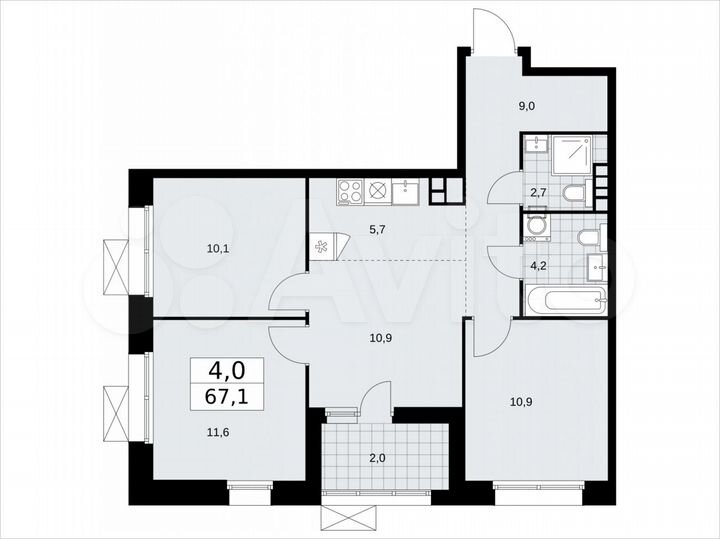 4-к. квартира, 67,1 м², 9/21 эт.