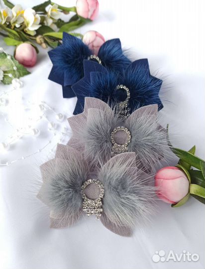 Бантики из замши с натуральным мехом