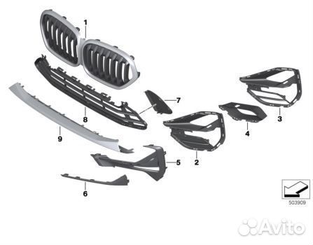 Передняя решетка чёрный глянец 51138080619 BMW