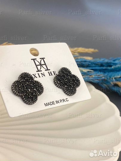 Серьги клевер van cleef