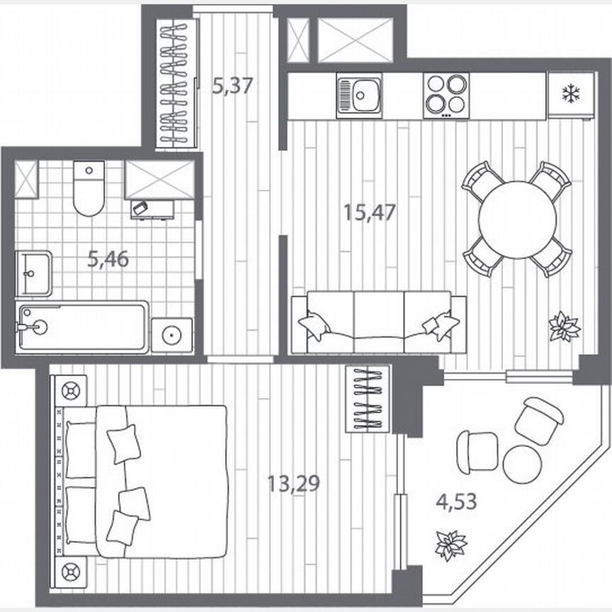 1-к. квартира, 41,9 м², 7/13 эт.