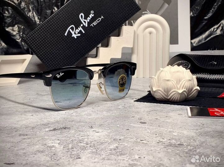 Очки Ray Ban Клабмастер серебристые