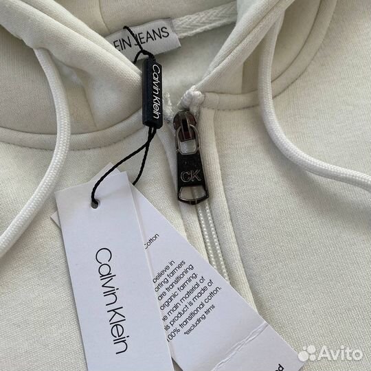 Зип худи calvin klein с начесом белое