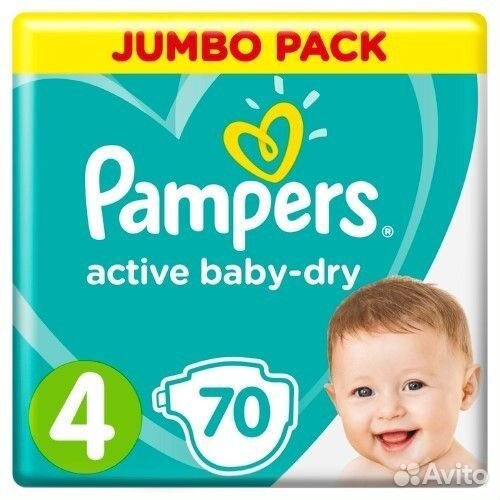 Подгузники pampers 4(9-14 кг ) 70 шт active baby