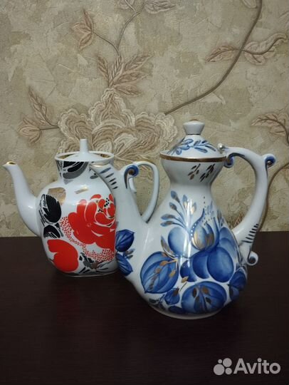 Заварочный чайник Красные пионы, гжель