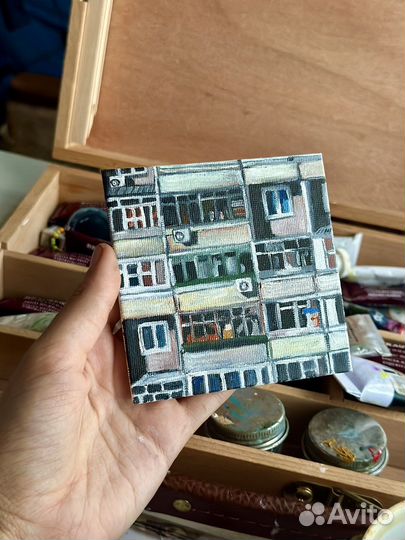 Магнит на холодильник на холсте маслом