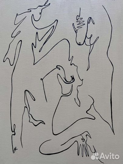 Картина одной линией на холсте