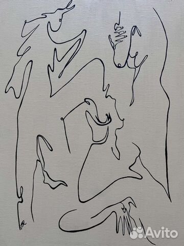 Картина одной линией на холсте