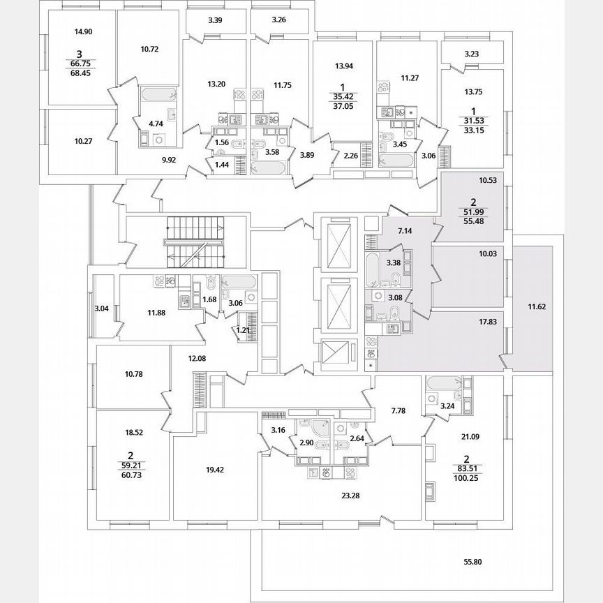 2-к. квартира, 55,5 м², 16/22 эт.