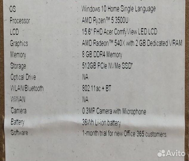 Ноутбук Acer Aspire 3