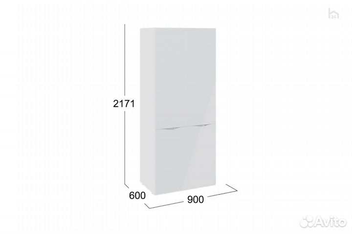 Шкаф распашной для одежды с 2 дверями со стеклом Глосс см-319.07.211 150738